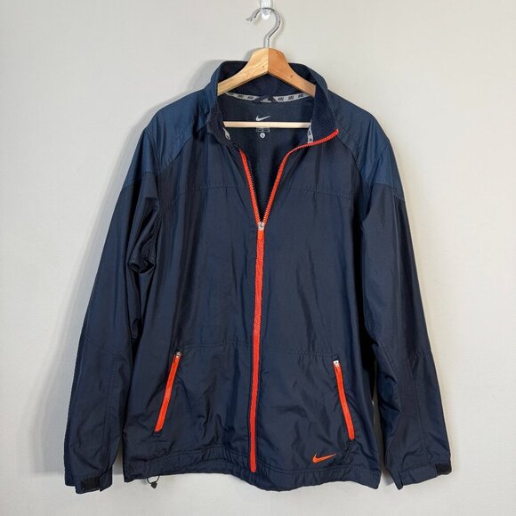 Nike Full Zip Windbreaker Track Jacket Mens Large Navy Orange Activewear Outdoor - Picture 2 of 15